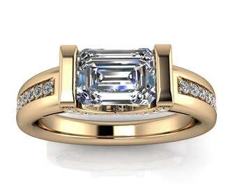 Unique Emerald Cut Moissanite Engagement RIng - Sonny