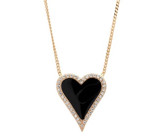 18k Black Enamel and Diamond Heart