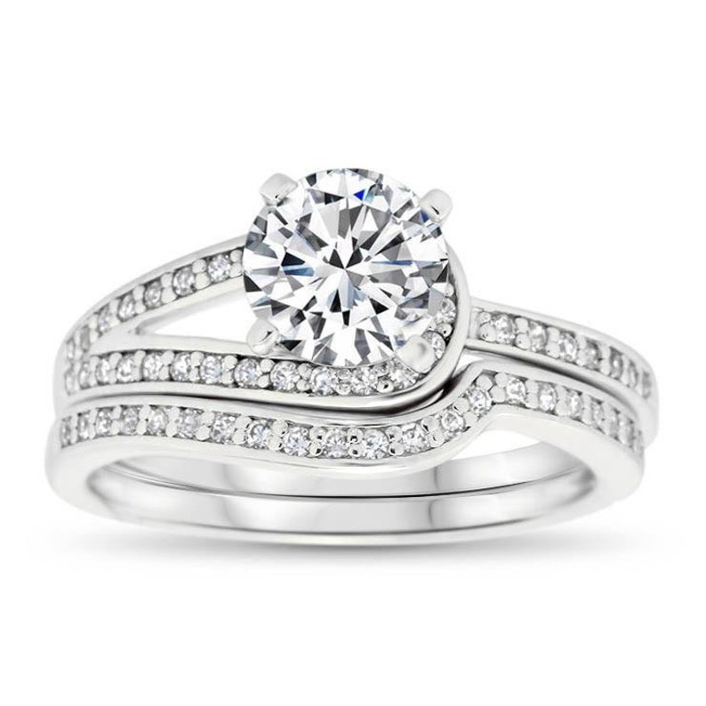 Diamond Wrapped Moissanite Engagement Ring Bypass Style Ring Etsy