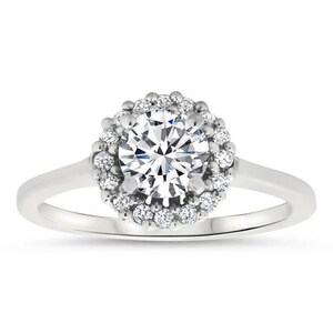 Diamond Halo Raised Moissanite Center Engagement Ring - Mint