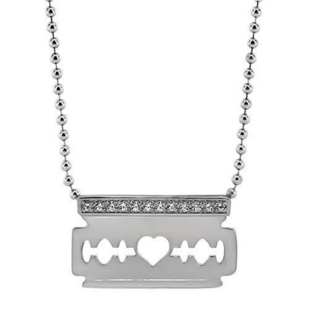 Diamond Razor Blade Pendant and Chain 