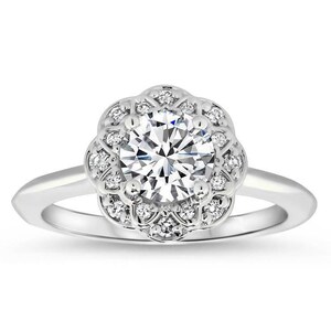 Floral Diamond Halo Forever One Moissanite Engagement Ring - Flor