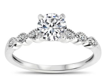 Thin Diamond Band Engagement Ring - Dainty Drops