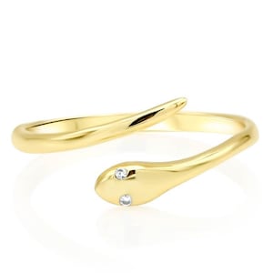 Solid Gold Snake Ring Diamond Eyes