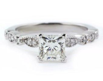 Vintage Moissanite Engagement Ring Princess Cut