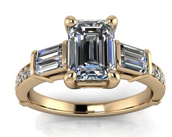 Emerald Cut Moissanite and Diamond Engagement Ring - Becker