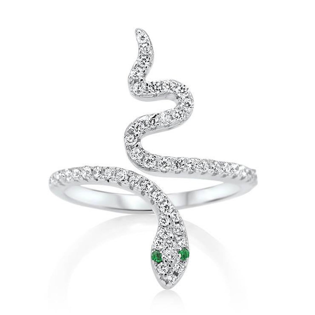 Diamond Snake Ring Emerald Eyes Etsy