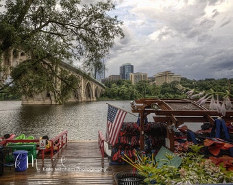 Digital Background of Kayak Store on Potomac River with American Flag