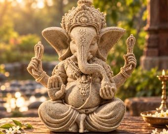 Statua di Ganesha, statuetta di elefante in arenaria, scultura indù di Ganesh, decorazione spirituale per la casa, ornamento per altare di meditazione