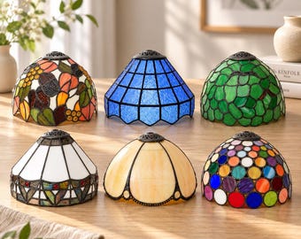Lampenkap van gebrandschilderd glas, 20 cm, Tiffany-stijl, vervangende lampenkap voor tafellamp, hanglamp of wandlamp.
