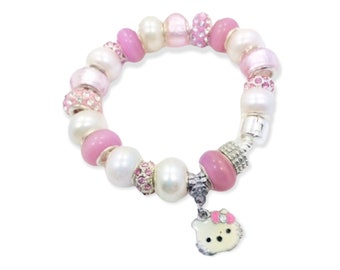 Pink Kitty European Style Charm Bracelet