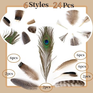 24/48 pezzi di piume naturali miste, piume assortite di pavone e fagiano, confezione di piume di colore naturale per lavori fai da te, cappelli, decorazioni per gioielli.