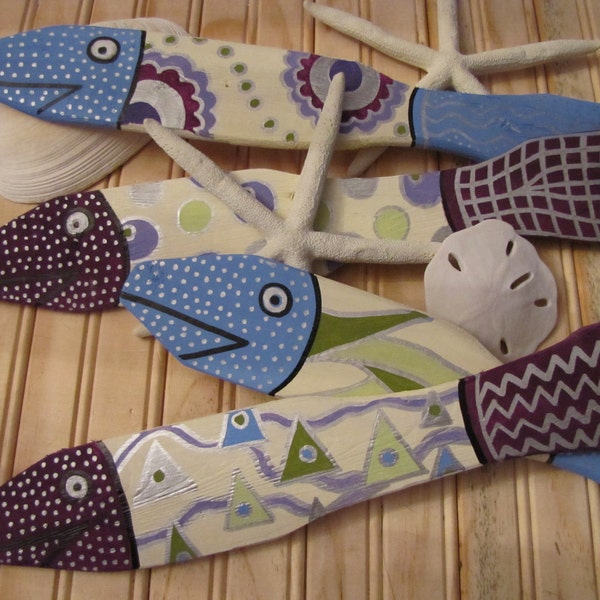 Hand Painted Fish Made From Salvaged Picket Fence