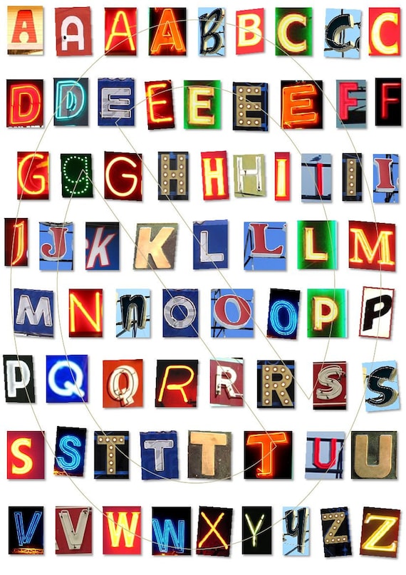 Items similar to Digital collage sheet alphabet made from random signs
