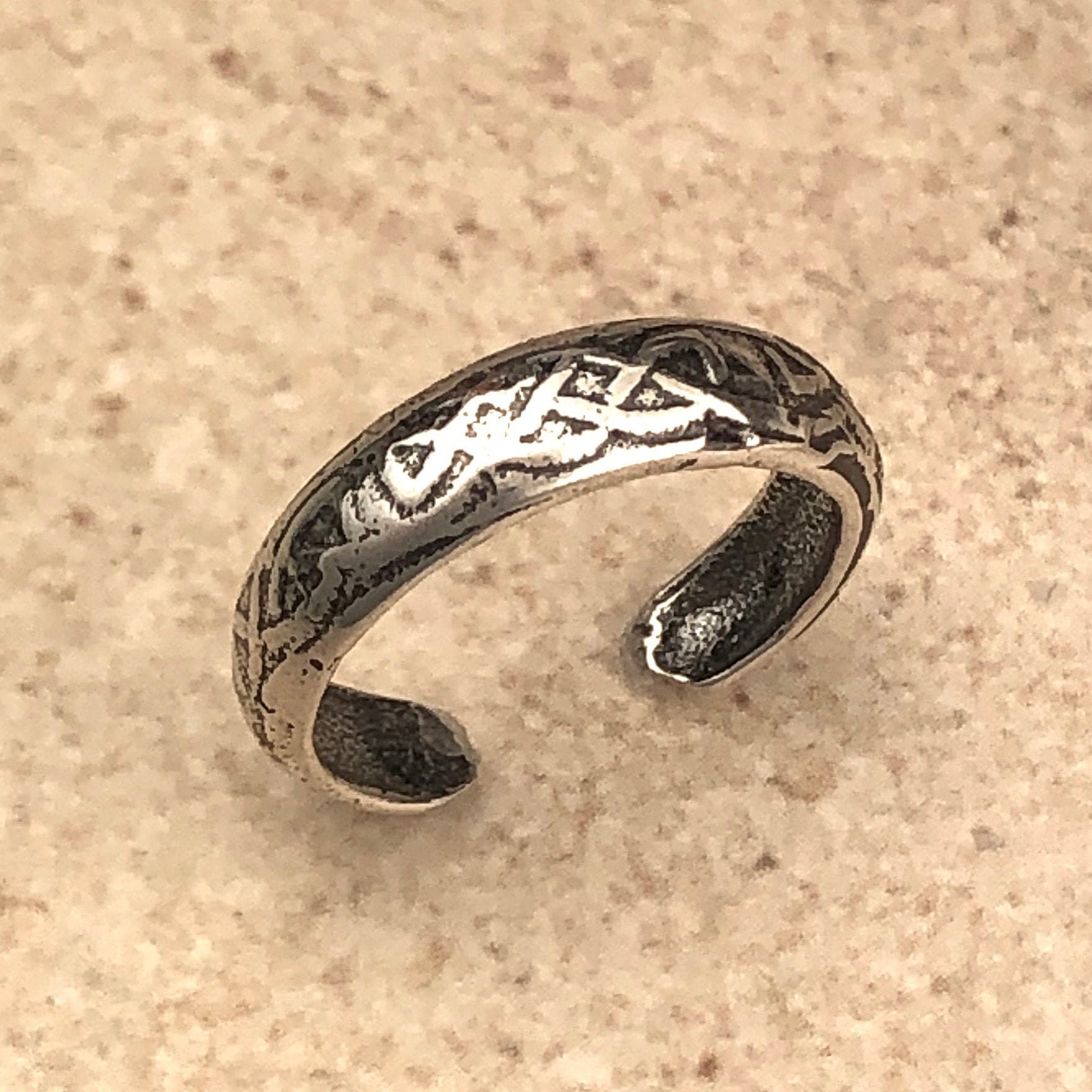 Ancient Silver Toe Thumb Finger Ring Celtic Style Pattern Womens Size D and up 