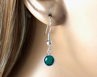 May Birthstone Earrings • Emerald Crystal Birthstone Earrings • May Birthday Gift • Dainty Emerald Drop Earrings • May Birthday