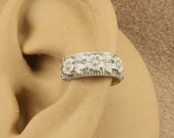 Sterling Silver Ear Cuff - Cartilage Earring - NonPierced Earring - Ear Band - Cartilage Cuff - Flower and Leaf Design