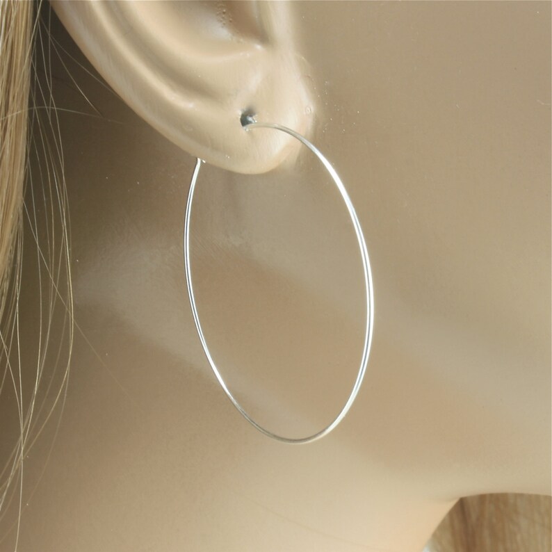 One Pair 1-1/4 35mm Sterling Silver Hoop Earrings Silver Hoop Earrings Thin Hoop Earrings Small Hoop Earrings Silver Hoops image 2