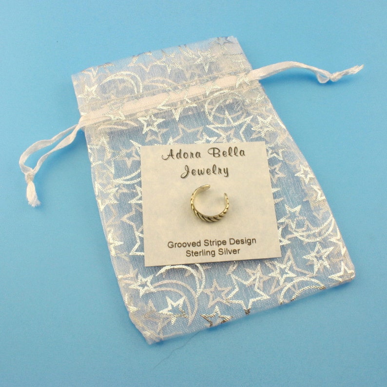 Non Pierced Cartilage Earring Sterling Silver Ear Band Grooved Stripe Design Cartilage Cuff Ear Cuff