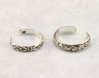 Set of Two Toe Rings - Sterling Silver Toe Rings - Adjustable - Knuckle Ring - Midi Ring - Toe Jewelry - Foot Jewelry - Toe Ring Jewelry
