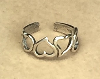 Open Hearts Sterling Silver Toe Ring - Adjustable Toe Ring - Heart Toe Ring - Beach Jewelry - Summer Jewelry - Silver Pinkie Ring