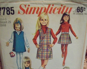 Patrón Simplicity 7785 para niña: jersey, top, falda y pantalón, talla 6 (estilo vintage de los años 60).