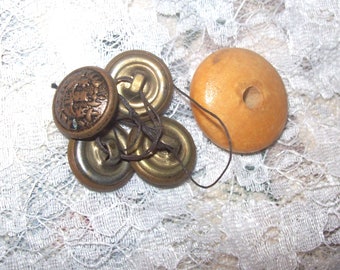 Vintage Buttons/ Metal Buttons/ Midcentury / 5 Button Lot/ Assorted/ Variety/ Craft Supplies/ Collectible