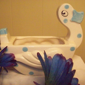 Jardinière d&#39;intérieur vintage canard à pois bleu et blanc/ Décoration d&#39;intérieur/ Jardinières d&#39;intérieur/ Jardinière en céramique