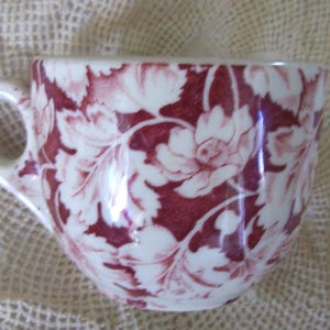 Vintage Chintz - Style Floral Coffee Cup by Mayer China- True Ivory - -Maroon and Ivory-Drinkware-Rare Arbor -Restaurant ware-50&#39;s era