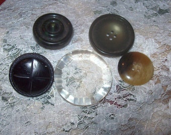 Vintage Old Buttons Lot of 5/Crafting/Sewing/ Collecting/ Journaling/Coat or Jacket Buttons/ Mid Century Buttons/ Variety