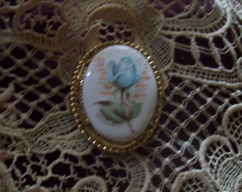 Vintage Blue Rose Brooch/ Vintage Jewelry/ Costume Jewelry/ Floral Jewelry