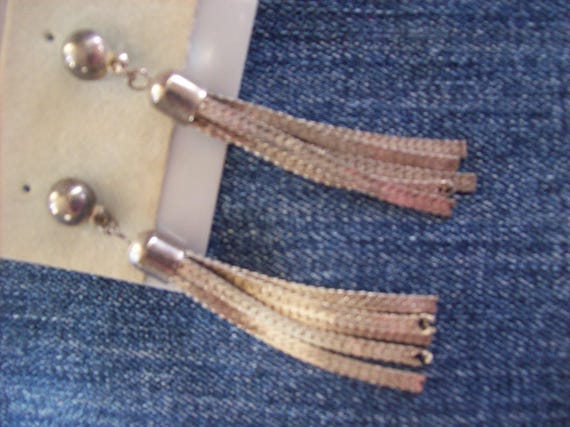 Dangle Earrings Post-Silver tone Herringbone Frin… - image 2