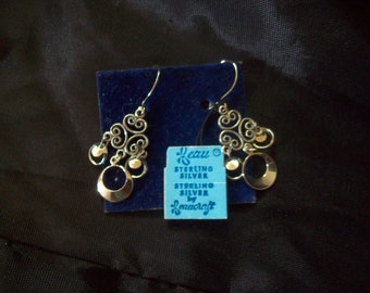 Beaucraft Sterling Silver Dangle Earrings/ Vintage Earrings/ Boho Jewelry/ 70's era Pierced Earrings