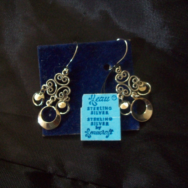 Beaucraft Sterling Silver Dangle Earrings/ Vintage Earrings/ Boho Jewelry/ 70's era Pierced Earrings