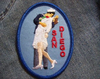 San Diego Embroidery Patch- Famous Couple Kissing After War-Oval Shaped