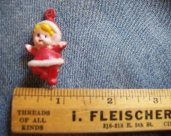 Miniature Christmas Elf Craft Pic Decor- Celluloid Elf on Wire (60's era)