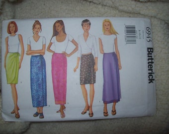 Butterick 6945 Sewing Pattern/ Mock Wrap Skirt/ Misses Size 8-10-12/ Vintage Pattern 2000