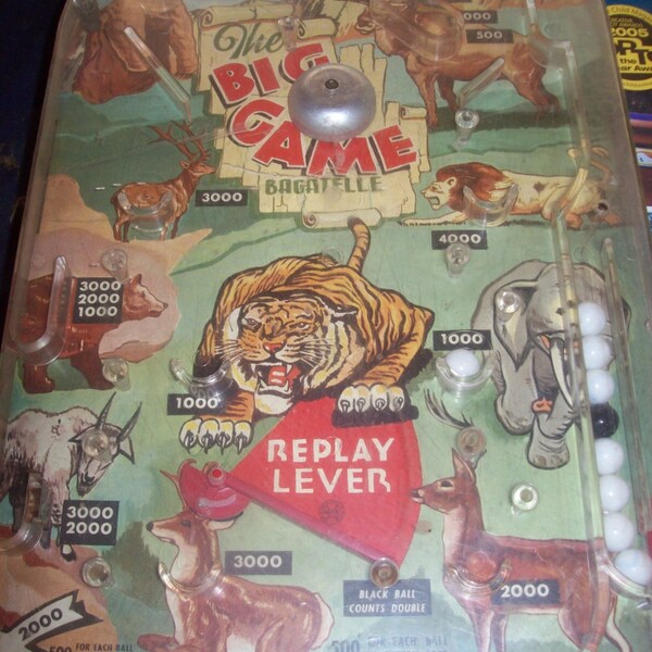 Litho Pinball Hunting Toy Pinball Machine  Vintage Marx "The Big Game Bagatelle"  60's era