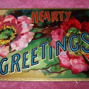 Hearty Greetings Postcard from 1909- Paper Ephemera-Vintage Correspondence-Floral Graphics- Early Century Paper Collections
