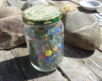 Jar of Marbles Lot-Vintage Glass -Cat Eye Shooters