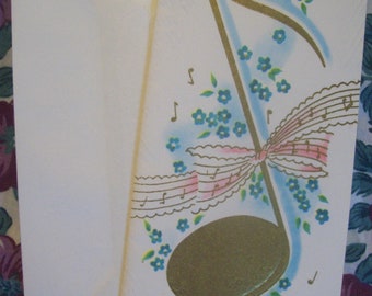 A Vintage Birthday Card with Musical Notes/ Paper Ephemera / Paper crafting/ Unused Vintage Card/ Card Collector