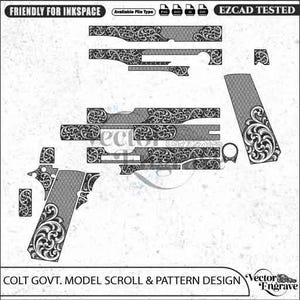 Colt Govt. Model Scrollwork Engraving Design | Vector SVG DXF PNG (Digital Download)