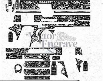 Colt1911 Model Scroll Engraving Design | Vector SVG DXF PNG (Digital Download)