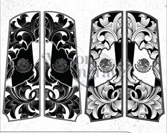 VectorEngrave 1911 Grip Design With Mexican Theme- Vintage Western Pistol Engraving Design | Ai | Svg | Dxf | Png