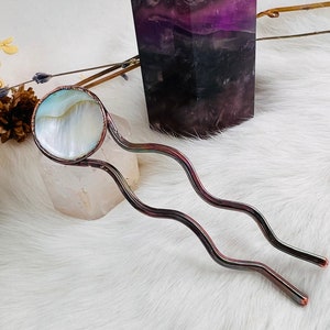 Copper electroformed gemstone hair pin, hair accessories, hair pieces, hair decorations, gemstone hair piece, mother of pearl hairpin