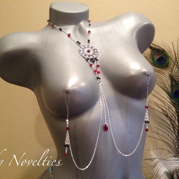 Sexy Non-piercing Intimate Jewelry Lingerie with tes crystals and black onyx