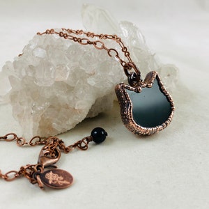 Gemstone Cat head, Black onyx pendant kitty head, copper electroformed, cat jewelry, kitty necklace, witchy, black jewelry, black cat