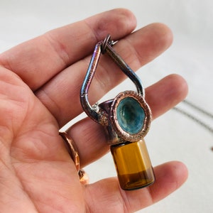 Roller bottle necklace, copper, diffuser, oil roller, electroformed, aromatherapy, potion bottle, oil vial, limpet shell