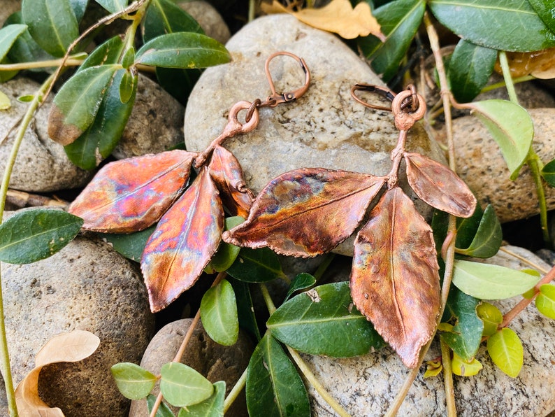 Copper Jewelry Set REAL Organic Leaf Jewelry Set Fall Jewelry Leaf Bangle Bracelet Leaf Earrings Leaf Necklace Electroformed Leaves