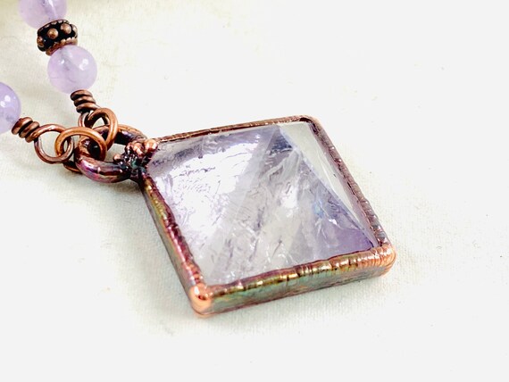 Chunky Crystal Heart Amethyst and Copper Heart Necklace Copper Electroformed Pendant